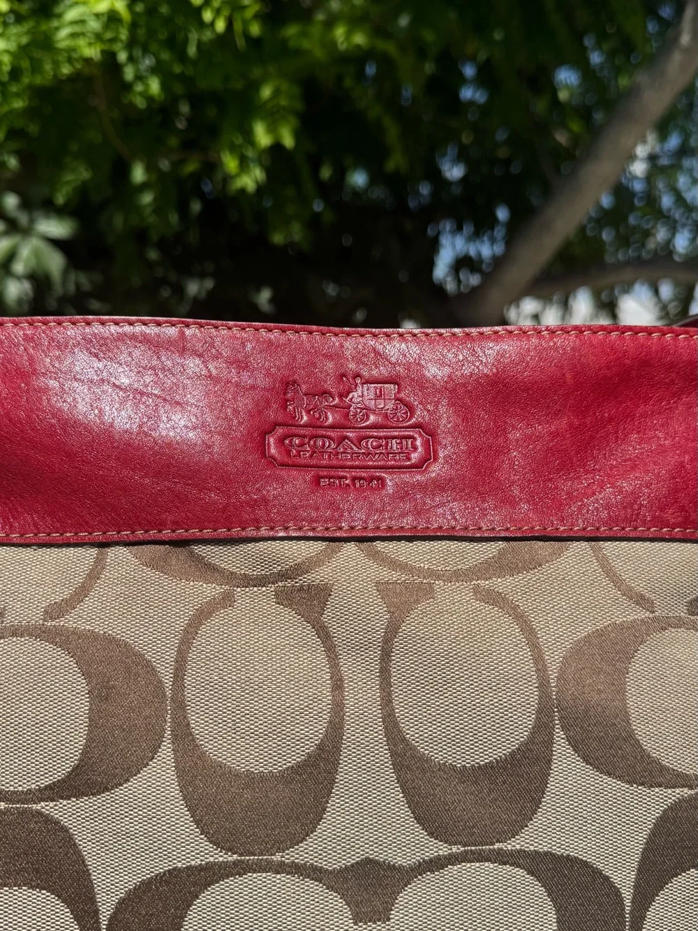 Coach Zoe Signature Canvas Hobo with Red Leather Trim